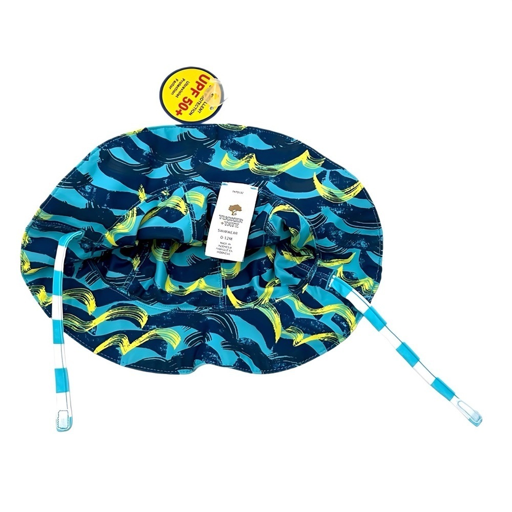 Tucker + Tate Baby Reversible Swim Hat UPF 50+ Strap 0-12M Blue & White Striped - Picture 2 of 6